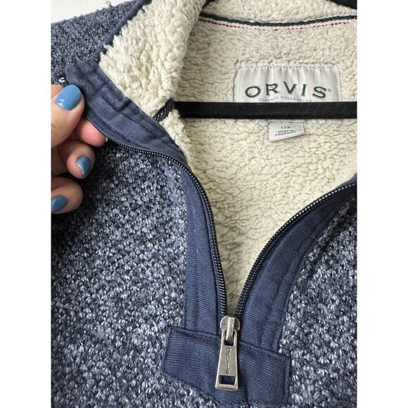 Orvis Pullover Sweater Jacket Blue Sherpa Lined Fleece Men’s Size Large Warm - Picture 7 of 13